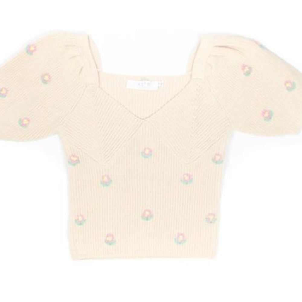 ASTR the Label Women’s Embroidered Floral Beige Sweater Size Medium
